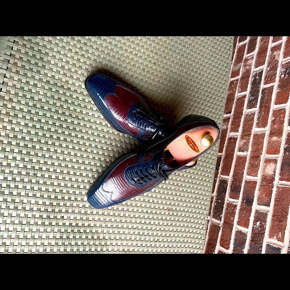 Mezlan 2-Tone (Navy & Burgundy) Genuine Lizard Shoes. Size 10